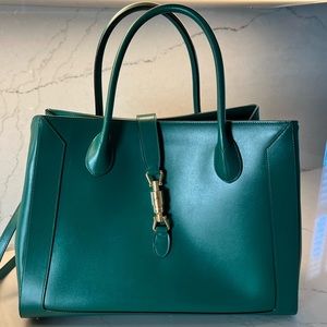 Authentic Gucci large Jackie tote bag in emerald green.  All leather, almost new